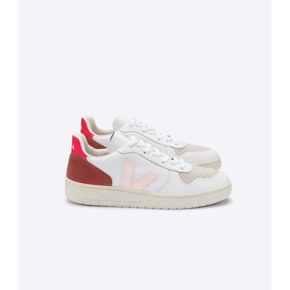 Veja V-10 LEATHER Tornacipő Női White/Red | HU 639BEX